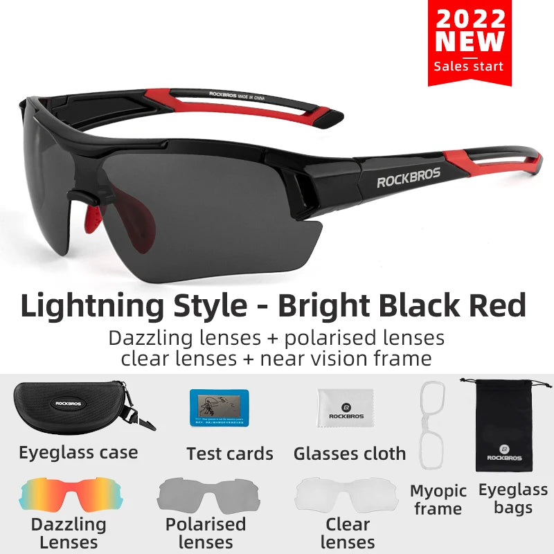 ROCKBROS Cycling Polarized SunGlasses MTB PC Goggles Bike Photochromic Outdoor Sports Sunglasses Eyewear 5/3 Lens Bicycle Accessory - Premium sunglasses from Lizard Vigilante - Just $42.99! Shop now at Lizard Vigilante