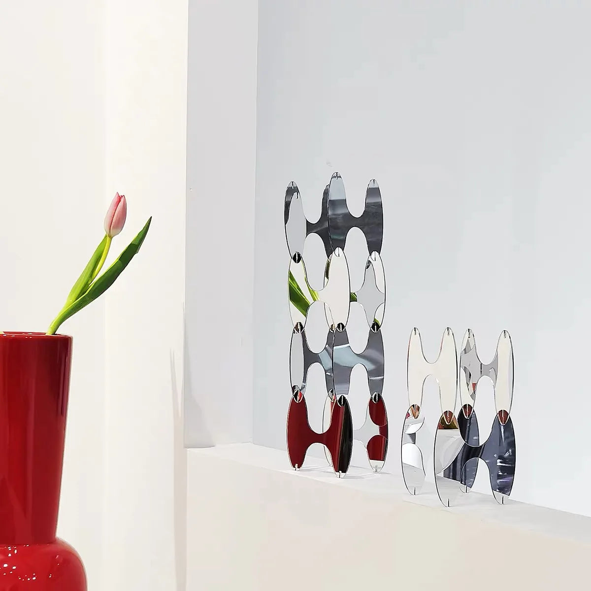 Medieval Style Mirror Combination Metal Sculpture Geometric Acrylic Art Installation Home Decoration Creative Ornaments