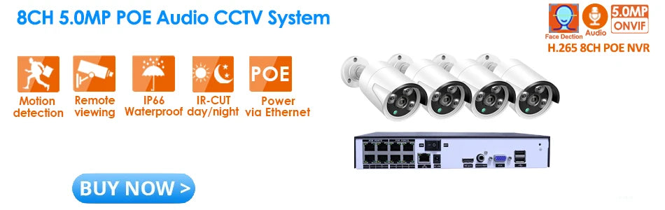 Easy To Use 8MP 4K POE IP Camera with H.265 Compression and Face Detection - Waterproof Security Camera for Indoor/Outdoor Surveillance - Premium camera from Lizard Vigilante - Just $45.99! Shop now at Lizard Vigilante