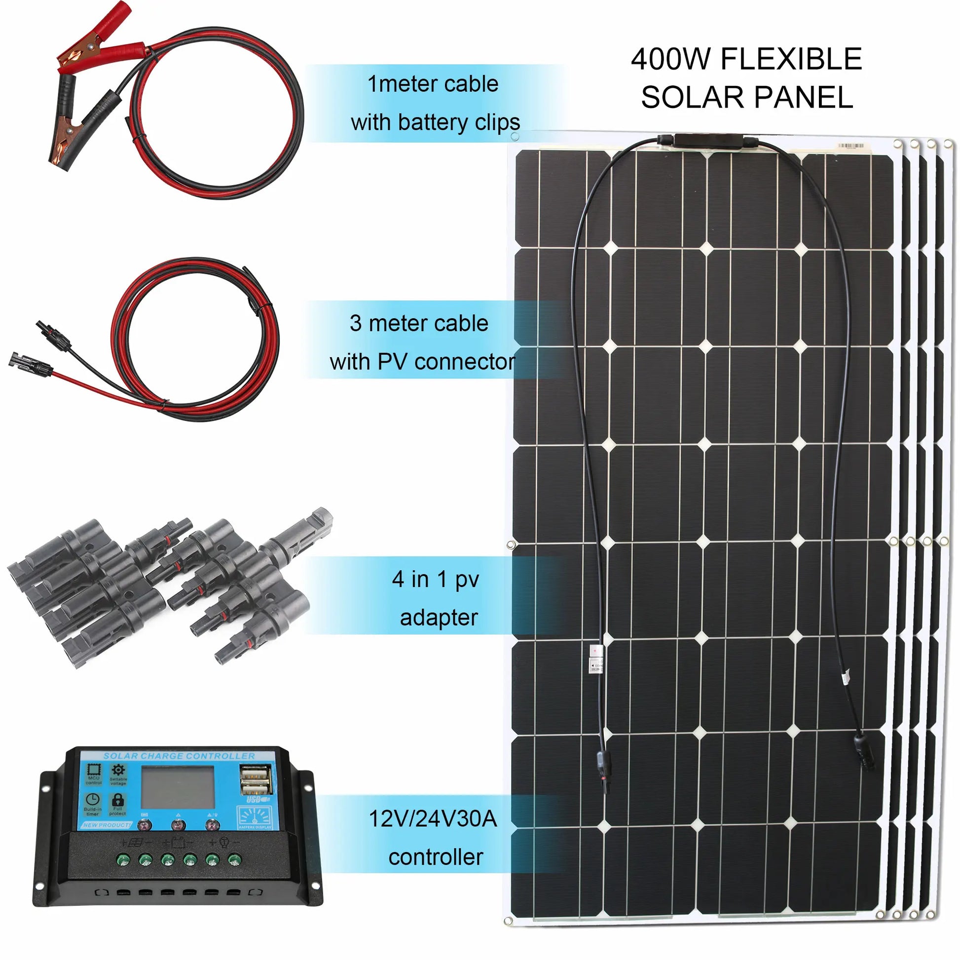 dgsunlight Complete Solar Panel Kit 100W-400W – Flexible 12V Solar Power Charger for Battery, Power Bank, Camping, and Hiking - Premium solar panel from Lizard Vigilante - Just $101.99! Shop now at Lizard Vigilante