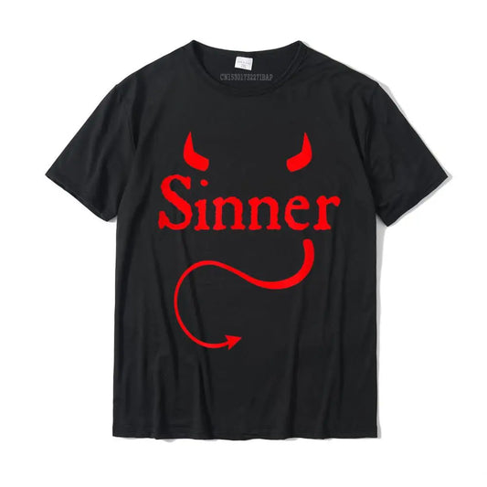 Sinner Devil Horns Tail Rock Atheist Sin Lover T-Shirt Print Tshirts New Tops T Shirt Cotton Man Personalized - Lizard Vigilante