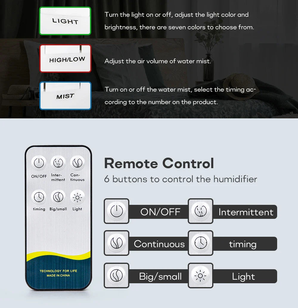 300 500ML Air Humidifier With Remote Control Colorful Non-printed Ultrasound Aroma Diffuser Pure White Dark Light Wood Grain