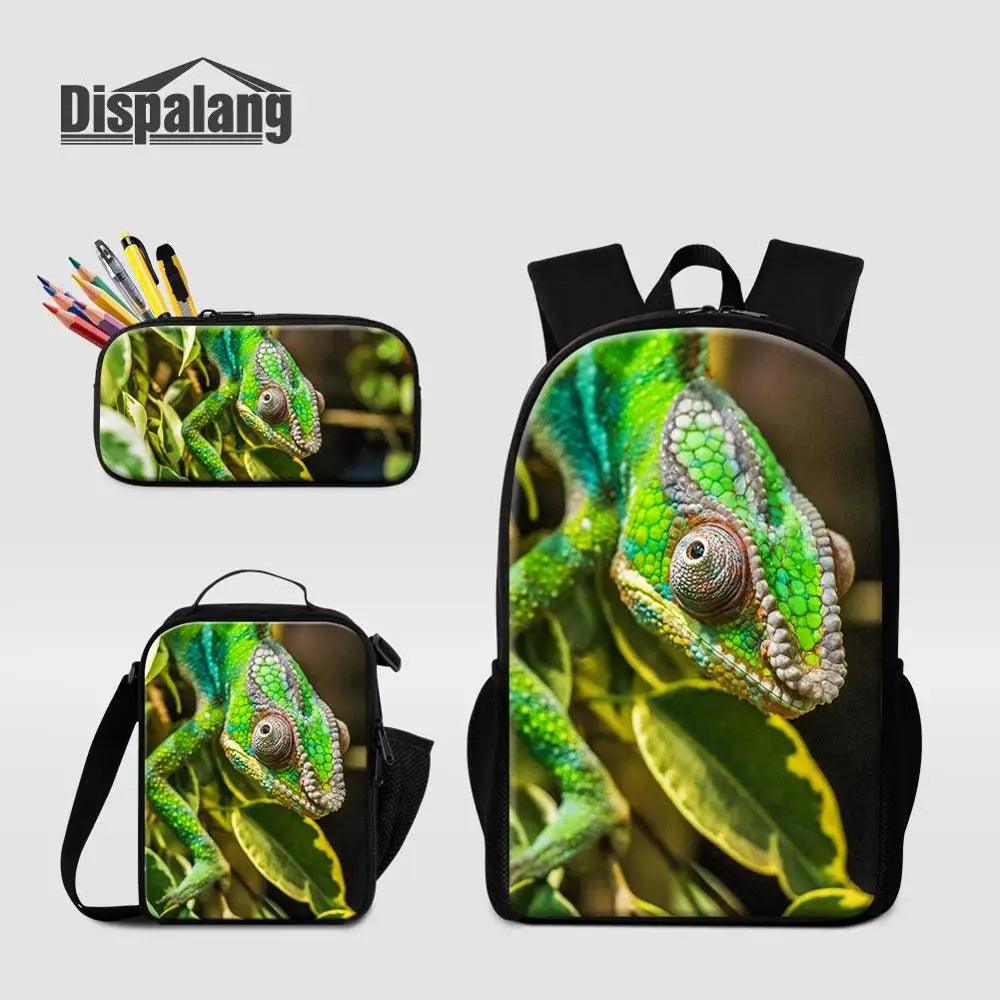 3 Piece Pencil Case School Bags Set Lizard Picnic Food Cooler Lizard Vigilante Reptile Print Schoolbag Boys Fashion Bagpack Children - Premium  from Lizard Vigilante - Just $64.69! Shop now at Lizard Vigilante