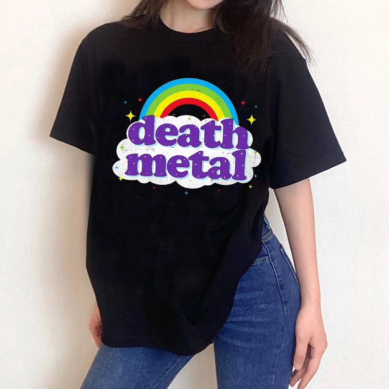 Death Metal Unicorn Black T-Shirt Women's Tees New Rainbow Graphic Tshirt Hip Hop Band Tee - Premium T-Shirt from Lizard Vigilante - Just $22.99! Shop now at Lizard Vigilante