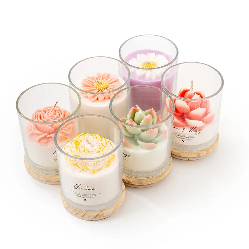 AIKUN 7.5oz Handmade Soy Wax Smokeless Aromatherapy Green Succulent Scented Candle for Desk Decor & Zen Garden Gift Set