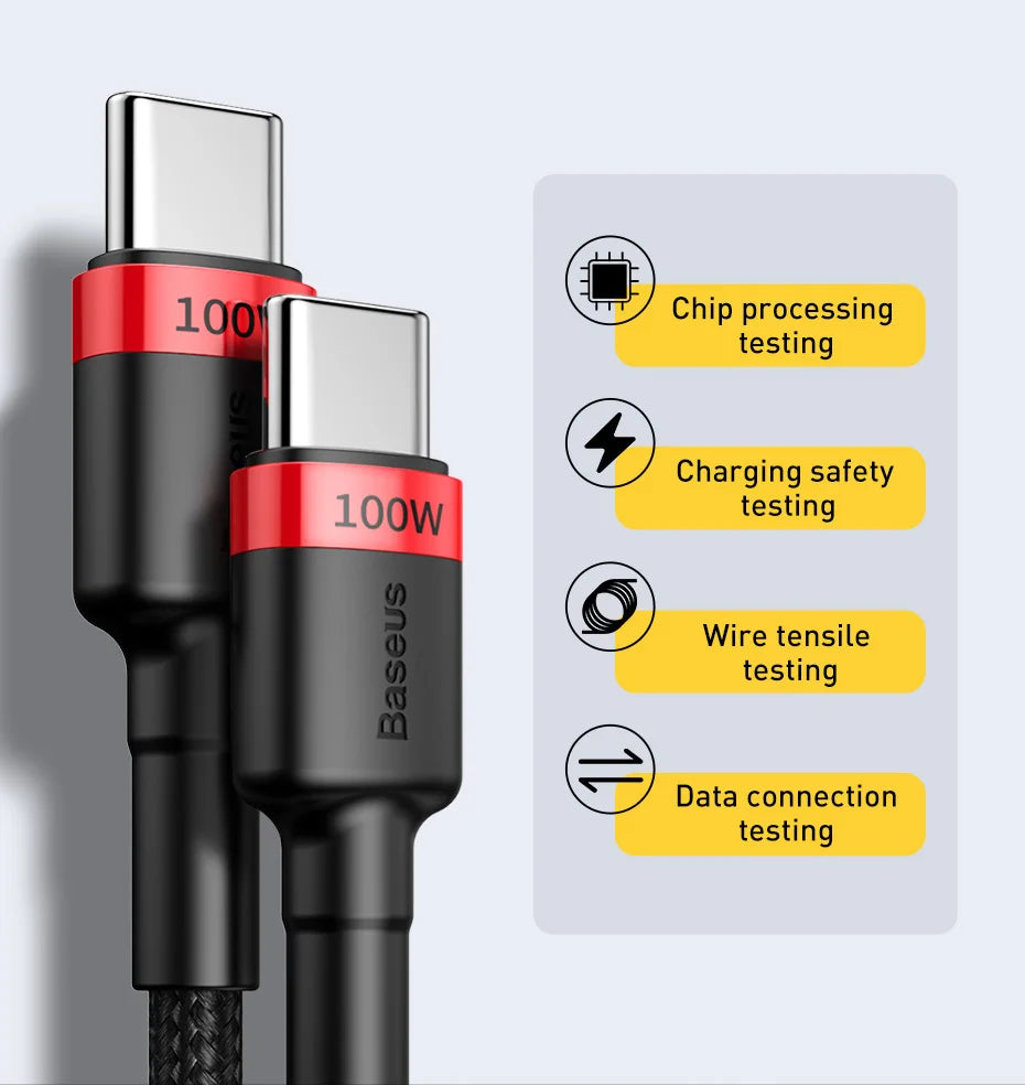 Baseus 100W USB-C to USB-C PD Fast Charging Cable – 5A Quick Charge 3.0 for MacBook, Samsung, Xiaomi, and More (2M) - Premium cable from Lizard Vigilante - Just $49.99! Shop now at Lizard Vigilante