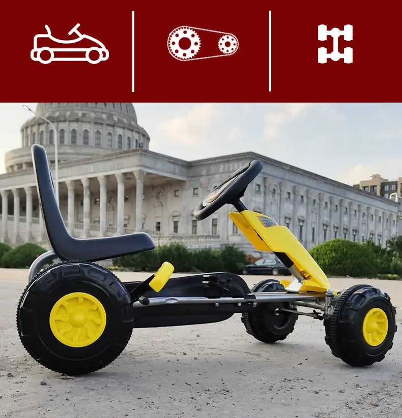 The Lizard Vigilante Little Racer X4” Kids 4-Wheel Pedal Go-Kart — Metal Frame, Racing Steering Wheel & Hand Brake Fury