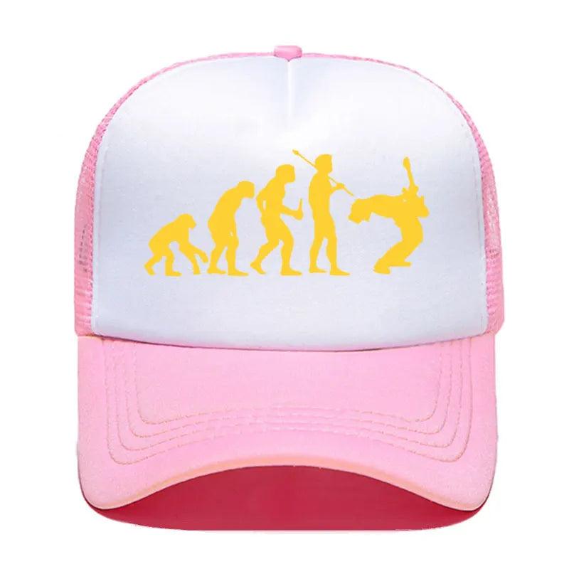 Funny Guitarist Baseball Cap Evolution Of a Music Rock Guitar Musician Band Metal Parent-child Hats Mesh Visor Outdoor Sun Hat - Lizard Vigilante