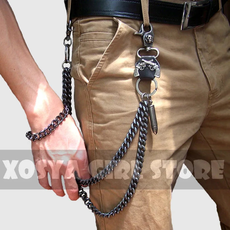 Chain Wallet Men's Hip hop Punk Horns Skull Metal Casual Pants Waistchain - Lizard Vigilante