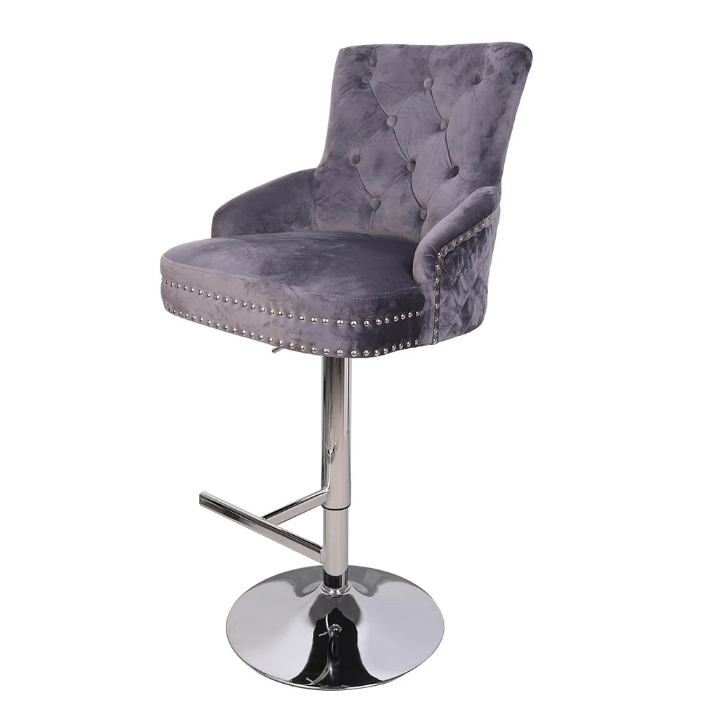 Luxury Black Velvet Swivel Bar Stool with Lion Knocker & Cross stitch High Back - Premium  from Lizard Vigilante - Just $232.99! Shop now at Lizard Vigilante