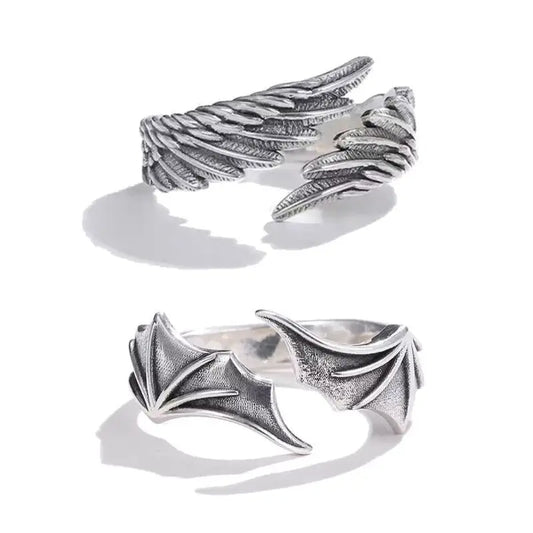 Demon Wing Retro Angel Couples Rings Fashion Men Women Jewelry Vintage Ancient Silver Color Punk Hip Hop Adjustable - Premium rings from Lizard Vigilante - Just $18.88! Shop now at Lizard Vigilante