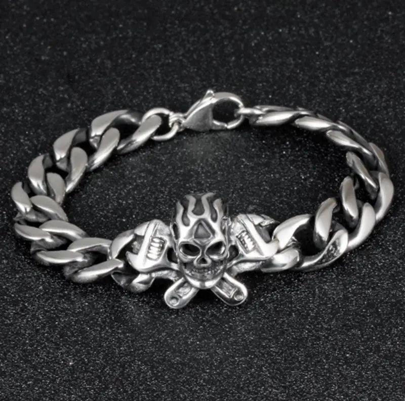 Boho Punk Gothic Skull Bracelet Men's Retro Personality Bike Ride Rock Party Cuff Jewelry Accessories - Lizard Vigilante