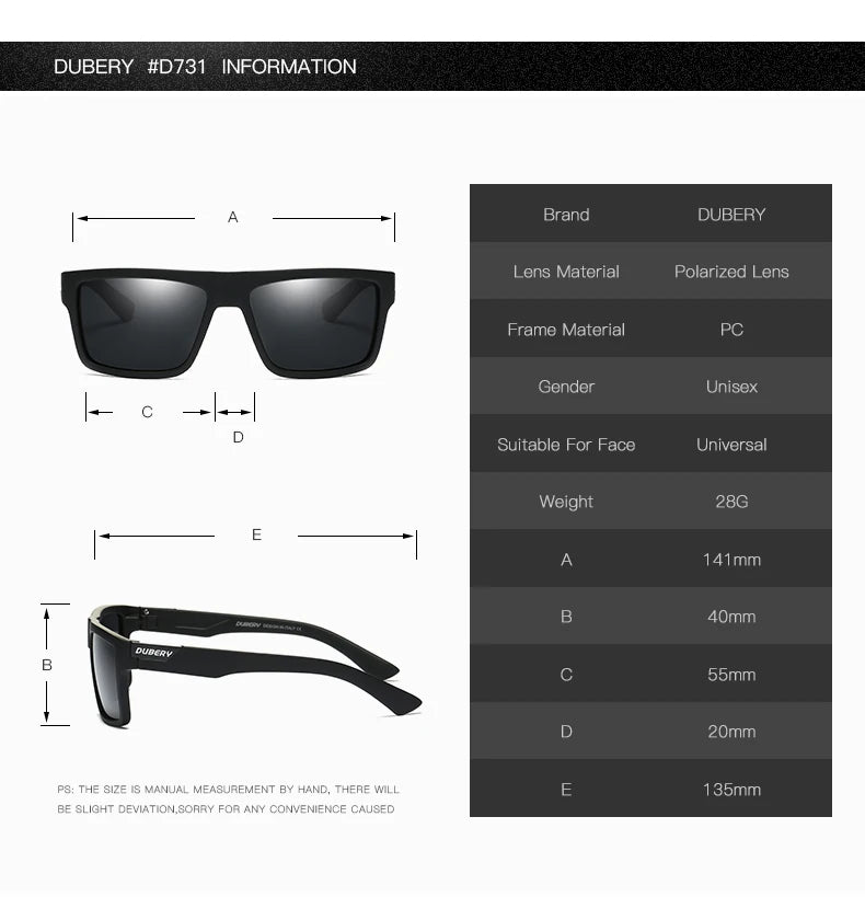 Dubery Retro Polarized Rectangle Sunglasses – UV400 Anti-Reflective Shades for Everyday Adventures