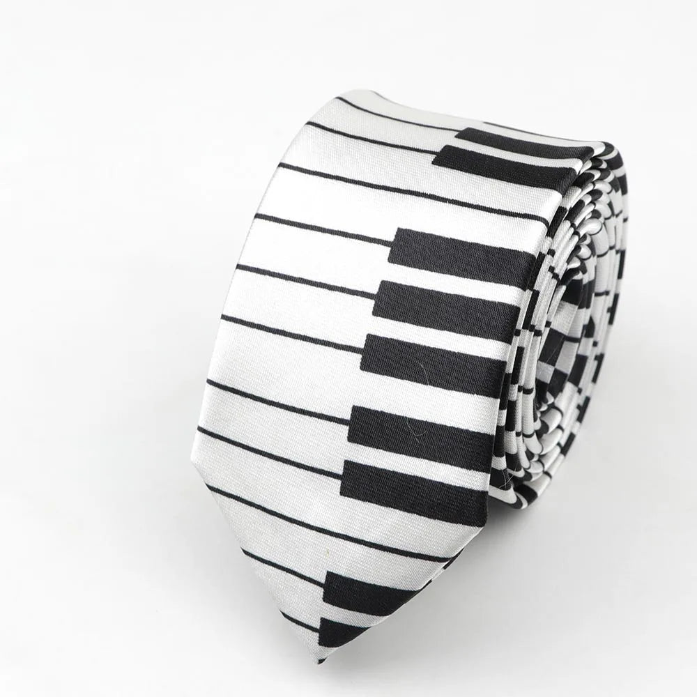 Midnight Soundcheck Skinny Tie – Color Blast Music Notes & Piano Neck Tie For Stage Misfits And Loud Offices