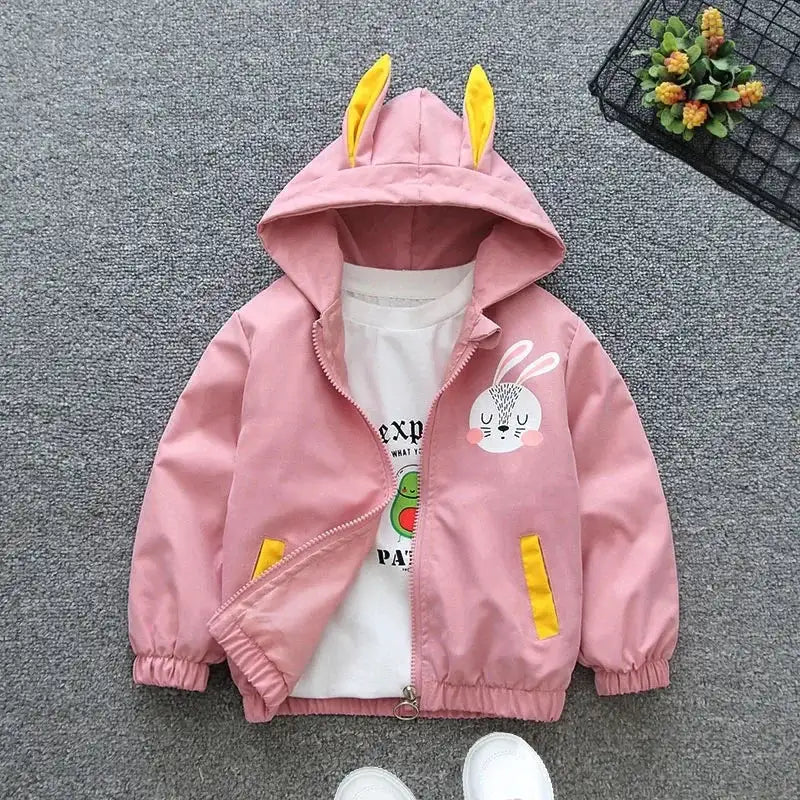 Cartoon Girls Jackets Cute Little Fox Kids Windbreaker Hooded Baby Coat Spring Autumn Children Outwear Toddler Girl Clothes
