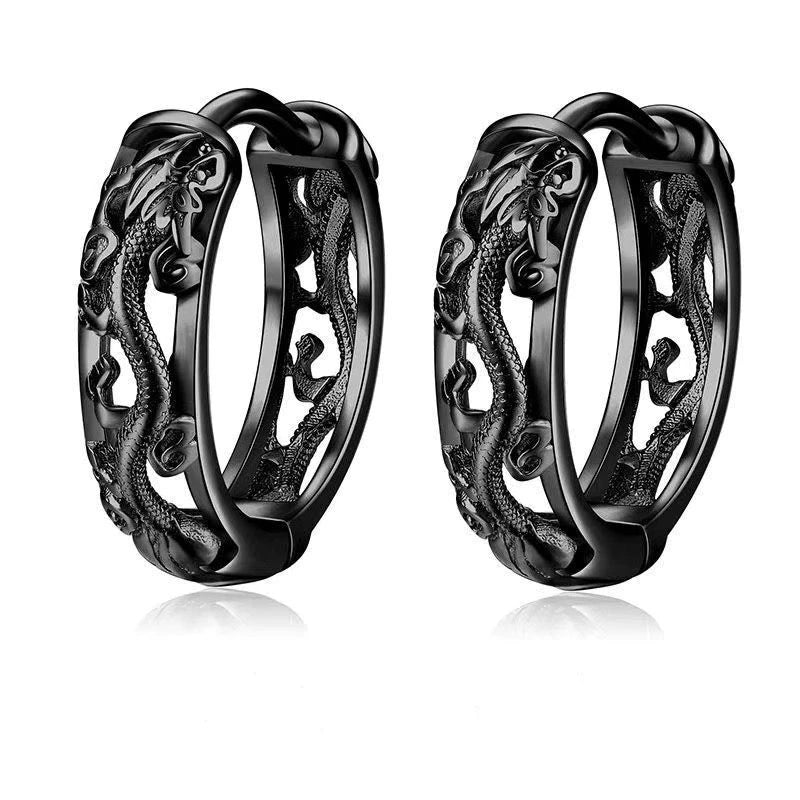 Vintage Black Skull Needle Hoop Earrings – Hypoallergenic Punk Biker Rock Jewelry for Men - Premium earrings from Lizard Vigilante - Just $19.88! Shop now at Lizard Vigilante