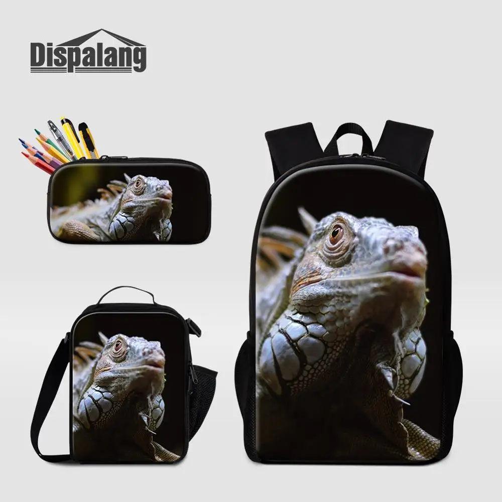 3 Piece Pencil Case School Bags Set Lizard Picnic Food Cooler Lizard Vigilante Reptile Print Schoolbag Boys Fashion Bagpack Children - Premium  from Lizard Vigilante - Just $64.69! Shop now at Lizard Vigilante