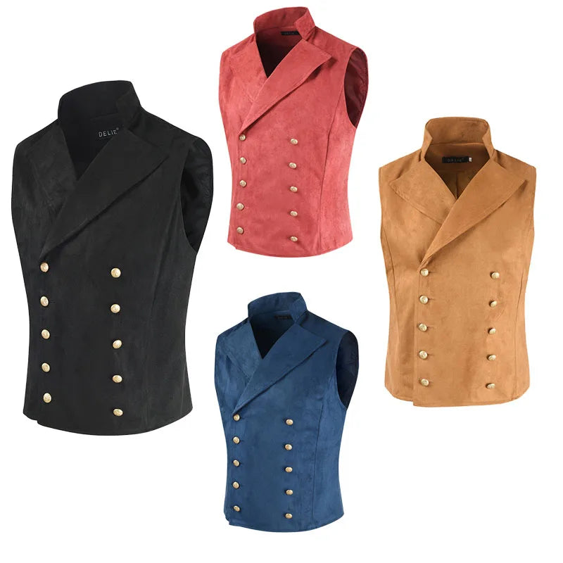 Men's Medieval Victorian Double Breasted Vest Vintage Gothic Steampunk Slimfit Waistcoat  Prince Rock Star Punk Stage Costume - Premium denim vest from Lizard Vigilante - Just $34.88! Shop now at Lizard Vigilante