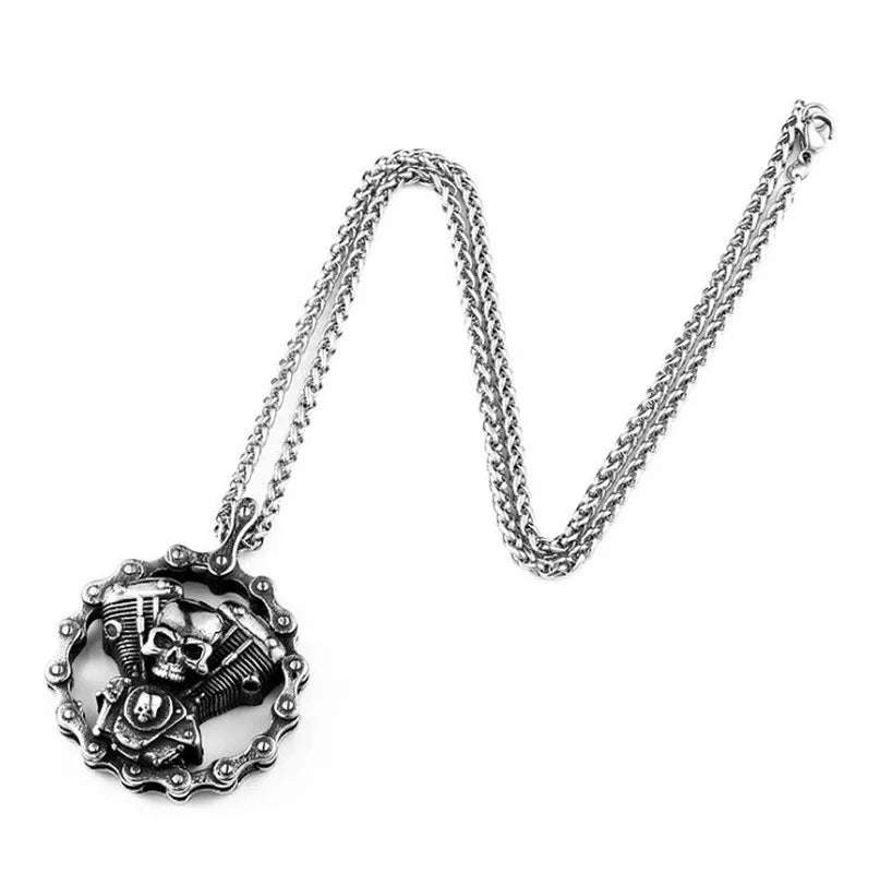 Cool Heavy Bicycle Chain Skull Motorcycles Engine Metal Pendant – Men's Biker Cross Necklace - Premium pendant from Lizard Vigilante - Just $3.99! Shop now at Lizard Vigilante