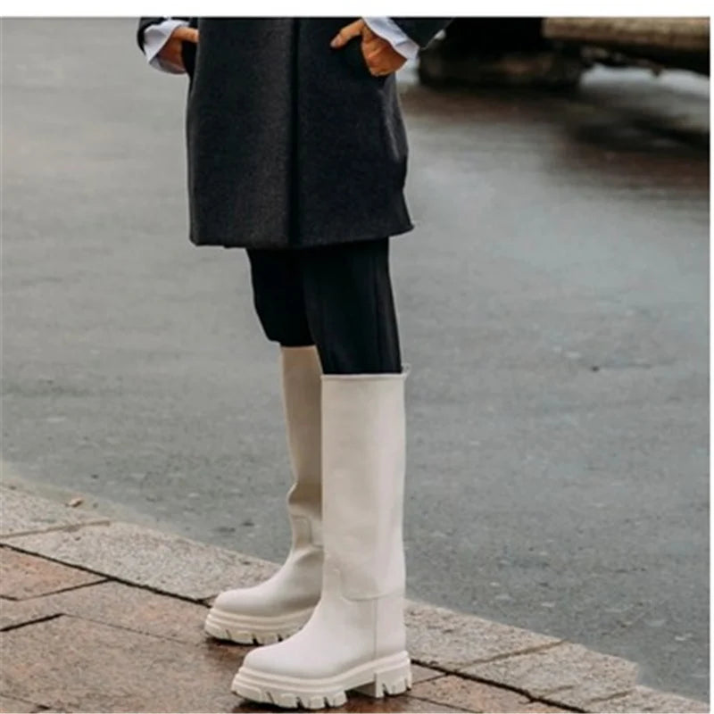 GRAVEWALKER 13: Women’s Cowhide Platform Riding Boots – Punk Leather Knee-Highs with Square Heels for Heavy Winter Impact - Premium boots from dsers - Just $252.22! Shop now at Lizard Vigilante