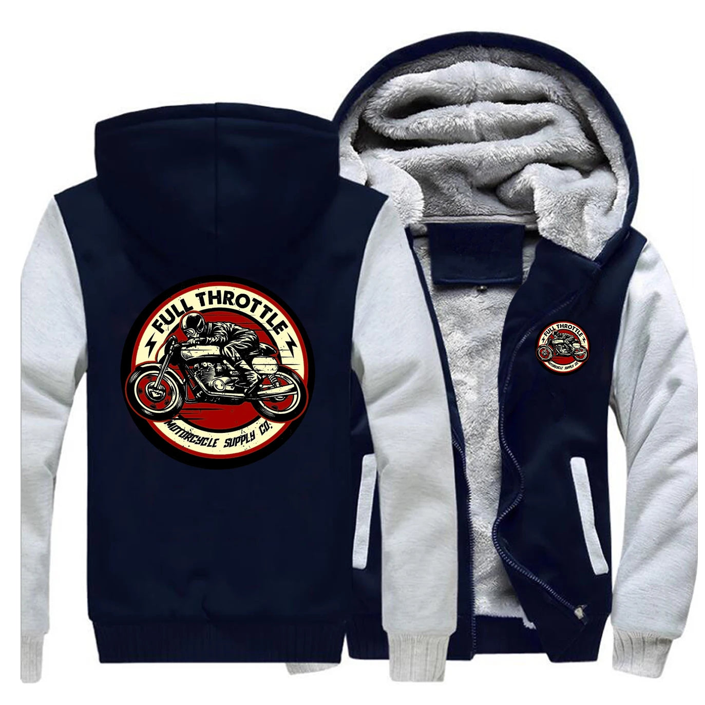 Full Throttle Cafe Racer Biker Zipper Hoodie – Ultimate Winter Warmth with Rockabilly Vibes for Men - Premium Hoodie from Lizard Vigilante - Just $58.88! Shop now at Lizard Vigilante