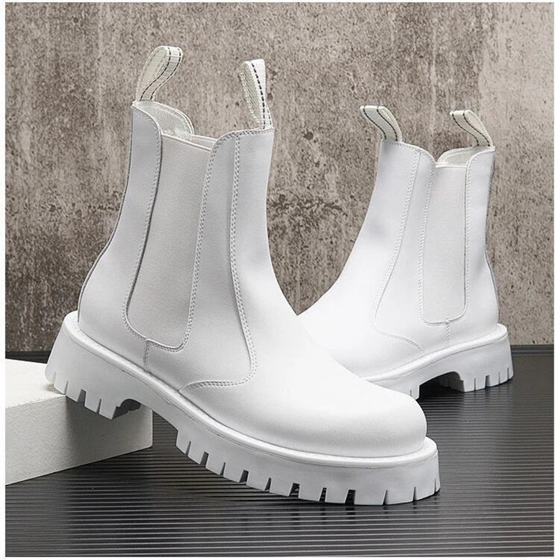 Men's White Platform Ankle Stage Boots - Punk, Stylish Crowd Head Stompers - Premium boots from Lizard Vigilante - Just $98.88! Shop now at Lizard Vigilante