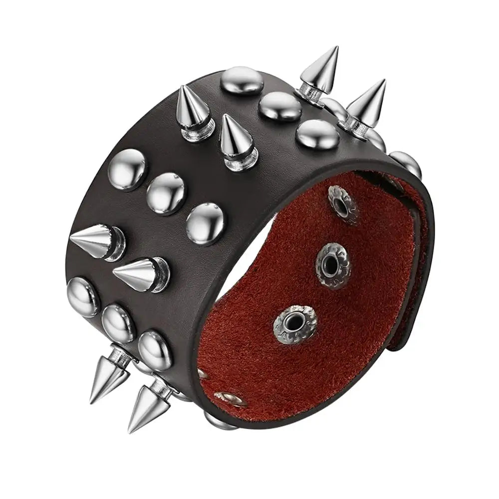 Boniskiss Punk Gothic Heavy Rivet Spike Stud Cone Wide PU Leather Cuff Bracelet Men Womens Wristband Cosplay Rock Unisex Jewelry - Premium  from Lizard Vigilante - Just $12.99! Shop now at Lizard Vigilante