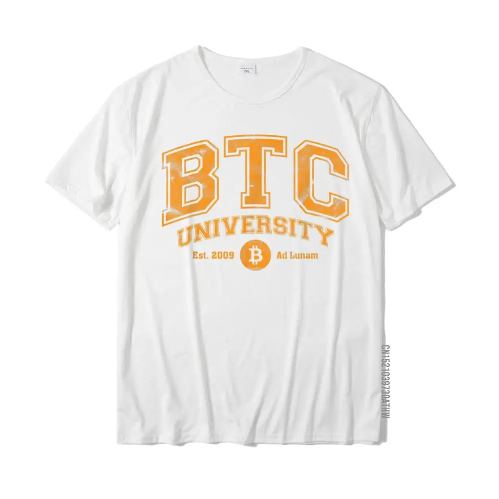 BTC University To The Moon Distressed Bitcoin College Graphic T Shirt
