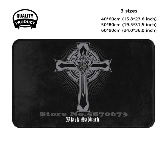 1970s Sabbath Heavy Metal Cross Black Soft Cushion Rug – Anti-Slip Polyester Door Mat, Car, Bath, Prayer, Outdoor Rug - Premium rug from Lizard Vigilante - Just $21.99! Shop now at Lizard Vigilante