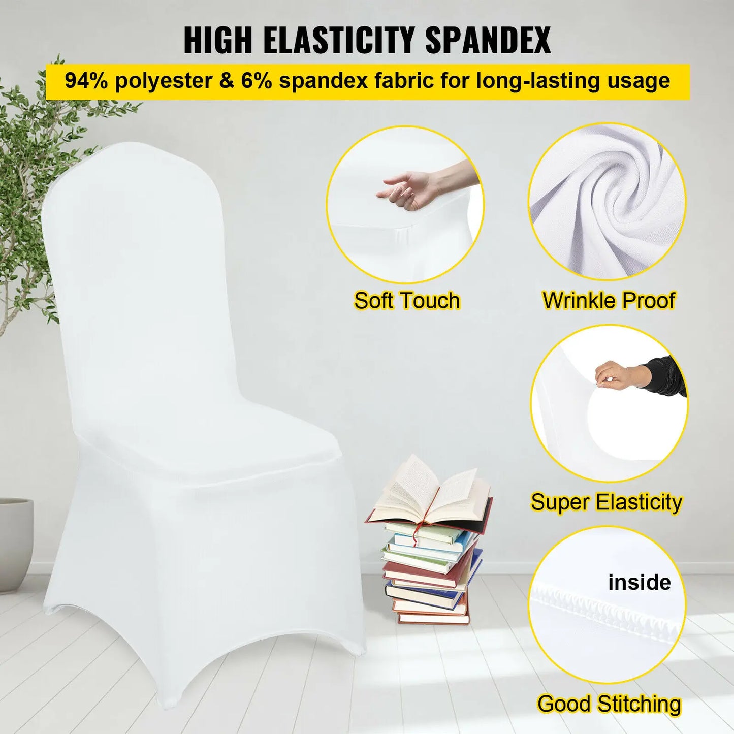 VEVOR Universal Spandex Stretch Wedding Chair Covers – 12/30/50/100 PCS White Slipcovers for Hotel, Restaurant, Banquet, and Party - Premium chair covers from Lizard Vigilante - Just $62.99! Shop now at Lizard Vigilante