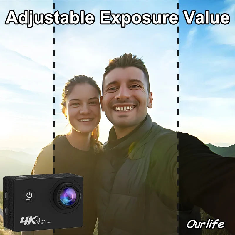 Real 4K 30fps waterproof action camera underwater 30 meters for swimming with 32GB memory card