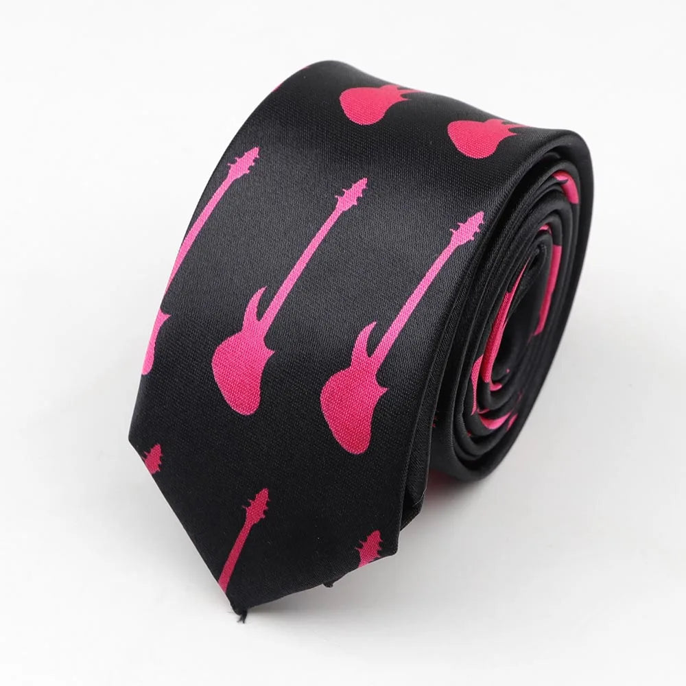 Classic Fashion Men's Skinny Tie Colorful Musical Notes Novelty Printed Piano Guitar Polyester 5cm Width Necktie Party Gift Accessory - Lizard Vigilante