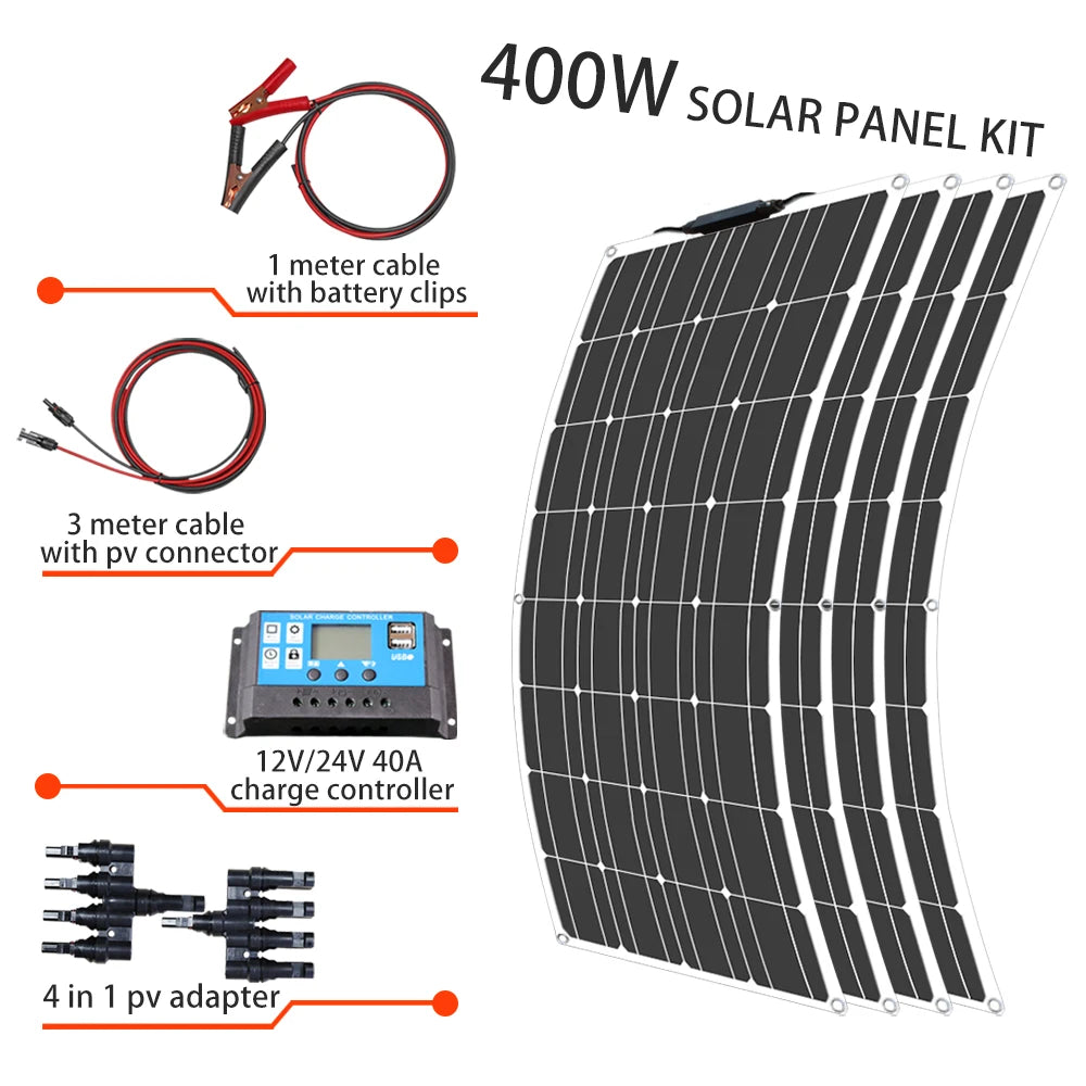 dgsunlight Complete Solar Panel Kit 100W-400W – Flexible 12V Solar Power Charger for Battery, Power Bank, Camping, and Hiking - Premium solar panel from Lizard Vigilante - Just $101.99! Shop now at Lizard Vigilante