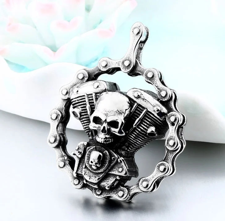 Cool Heavy Bicycle Chain Skull Motorcycles Engine Metal Pendant – Men's Biker Cross Necklace - Premium pendant from Lizard Vigilante - Just $3.99! Shop now at Lizard Vigilante