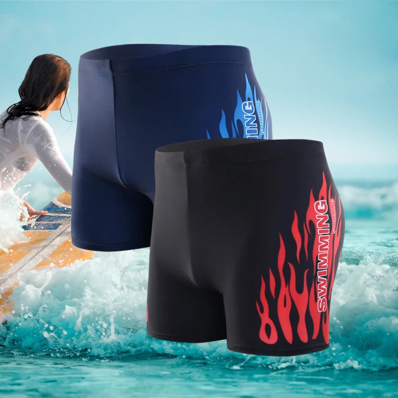 Men's Flame Fire Printed Swim Shorts Summer Racing Swimming Trunks Elastic Beach Briefs Breathable Boxer Board Shorts - Premium underwear from Lizard Vigilante - Just $17.99! Shop now at Lizard Vigilante