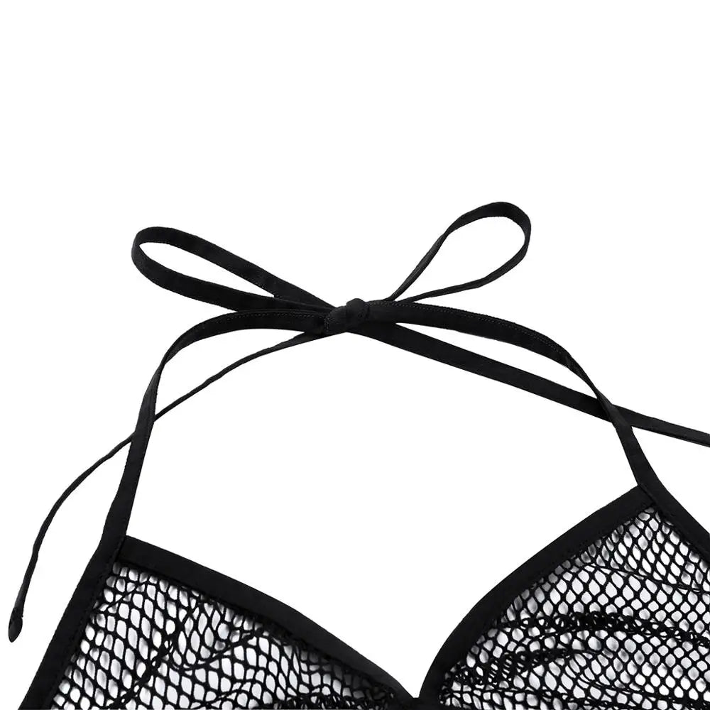 Women See-through Bikini Brazilian Swimsuit Bra Top with G-string Thongs Briefs Swimwear Set Lingerie Fishnet Mini Bikini Set - Lizard Vigilante