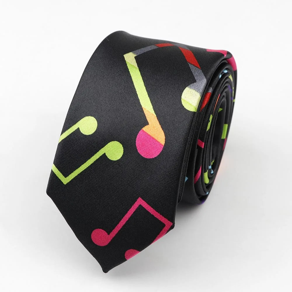 Midnight Soundcheck Skinny Tie – Color Blast Music Notes & Piano Neck Tie For Stage Misfits And Loud Offices