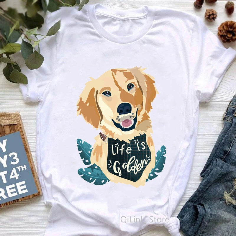 Golden Retriever Queen Dog Mom Summer Graphic Tee