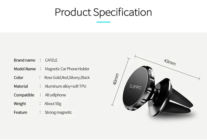 CAFELE Magnetic Car Phone Holder for iPhone 16 15 14 13 12 11 Car Mount Stand for Cell Phone Strong Magnet Power Aluminum Alloy