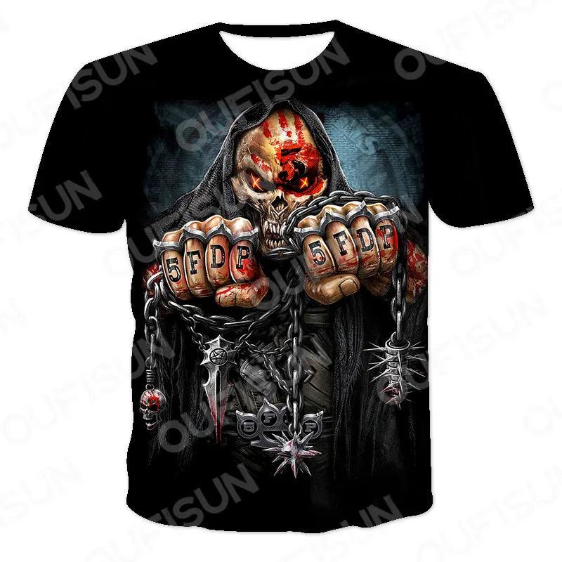 Motorcycle Skulls Graphics Men's T-shirts Motor FFDP Streetwear Loose Short Sleeve Tops Punk Heavy Metal Tee Shirts Men Clothing 6XL - Lizard Vigilante