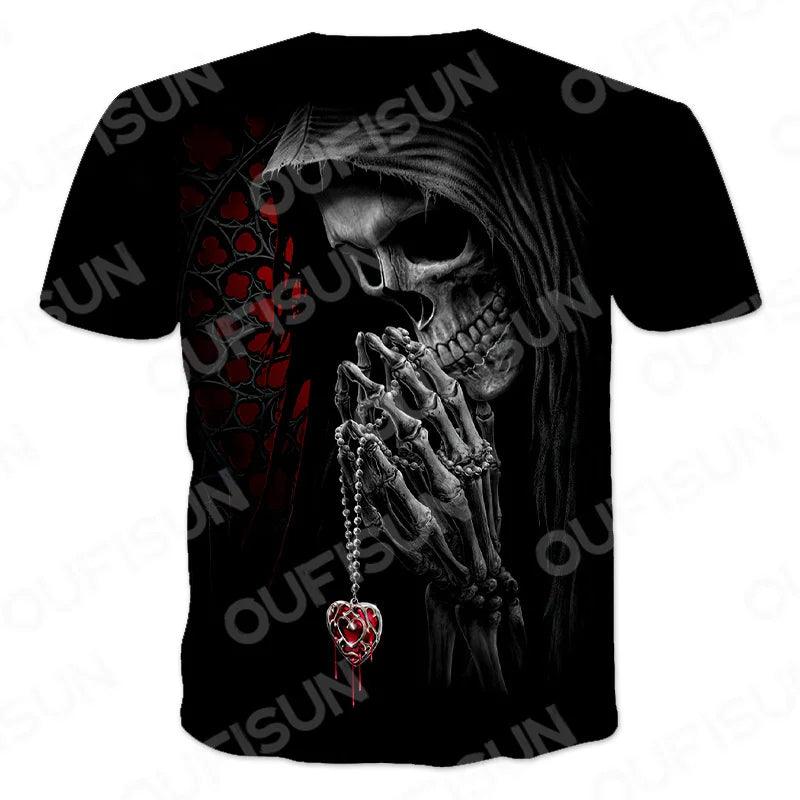 Motorcycle Skulls Graphics Men's T-shirts Motor FFDP Streetwear Loose Short Sleeve Tops Punk Heavy Metal Tee Shirts Men Clothing 6XL - Lizard Vigilante