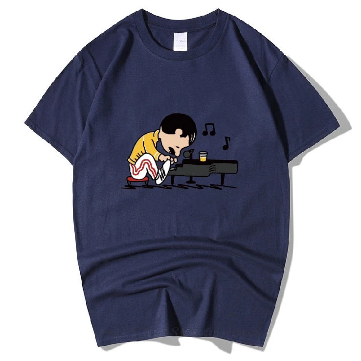 The Queen Band Freddie Mercury Play The Piano Funny T Shirt Men Male Hip Hop Rock Hipster Short Sleeve O Neck Cotton T-Shirt - Premium T-Shirt from Lizard Vigilante - Just $23.99! Shop now at Lizard Vigilante