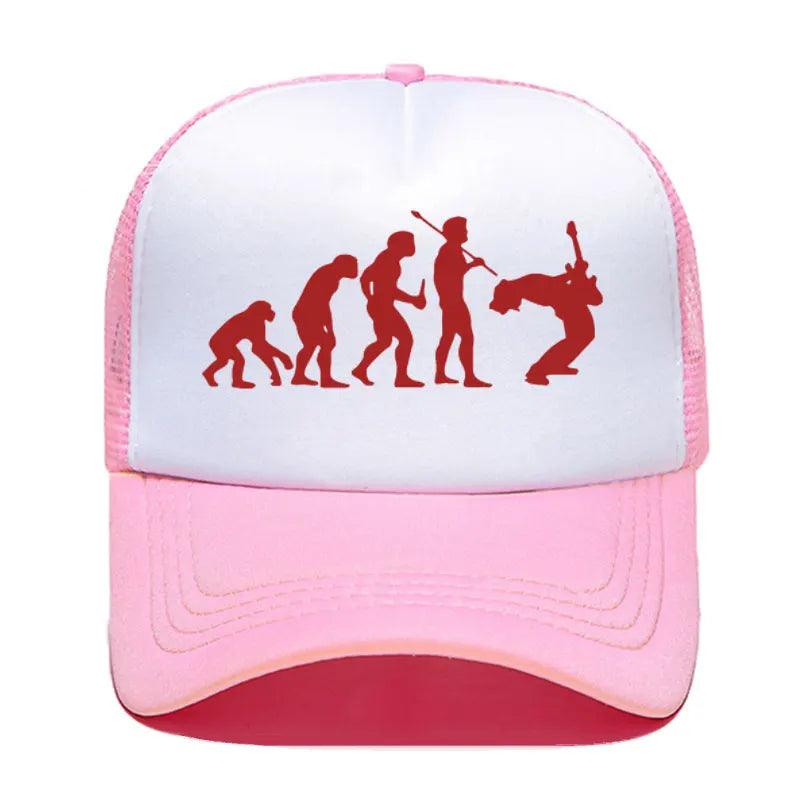 Funny Guitarist Baseball Cap Evolution Of a Music Rock Guitar Musician Band Metal Parent-child Hats Mesh Visor Outdoor Sun Hat - Lizard Vigilante