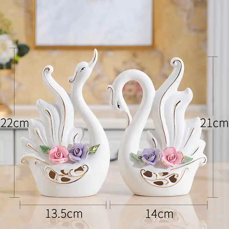 2PCS Swan Statue Pretty Creative Swan Sculpture Figurines Ceramic Crafts Art Home Decoration Accessories1 Pair Wedding Gift