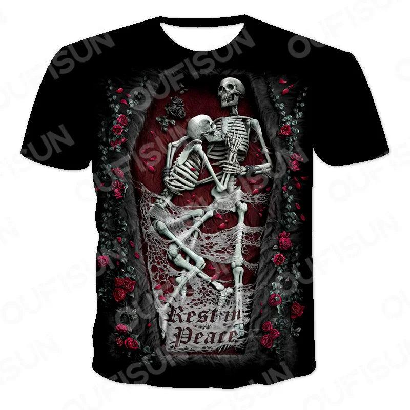 Motorcycle Skulls Graphics Men's T-shirts Motor FFDP Streetwear Loose Short Sleeve Tops Punk Heavy Metal Tee Shirts Men Clothing 6XL - Lizard Vigilante