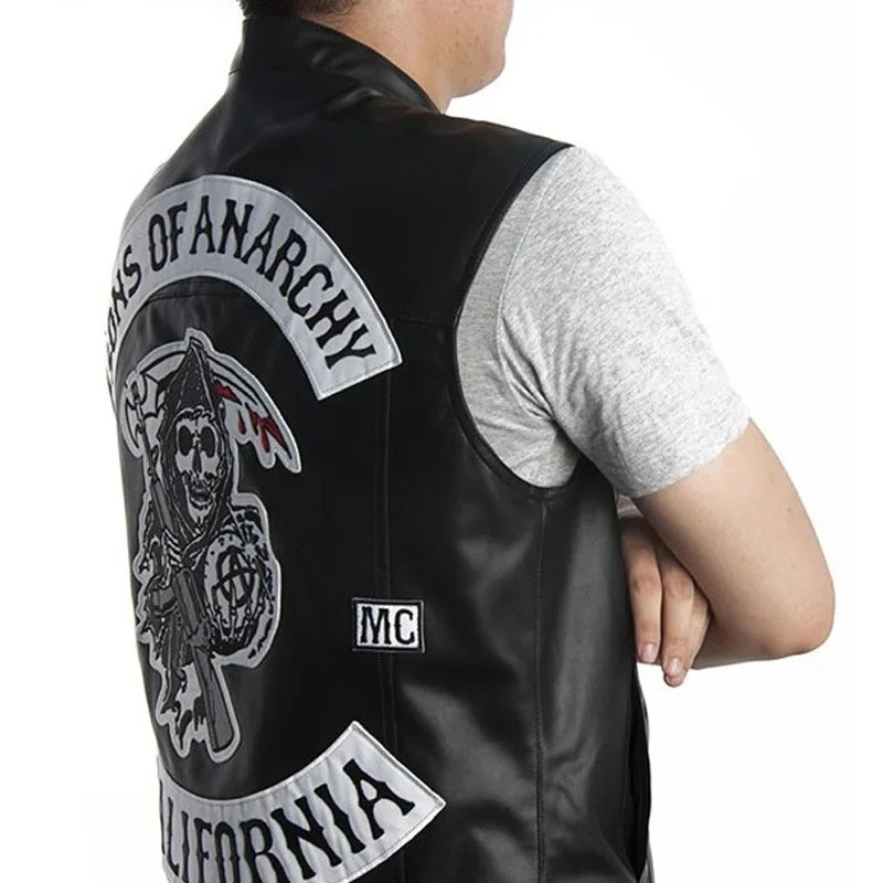 Sons of Anarchy Rock Punk Vest Men Cosplay Costume Black Color Motorcycle Biker Sleeveless Jacket Coat Clothing - Lizard Vigilante