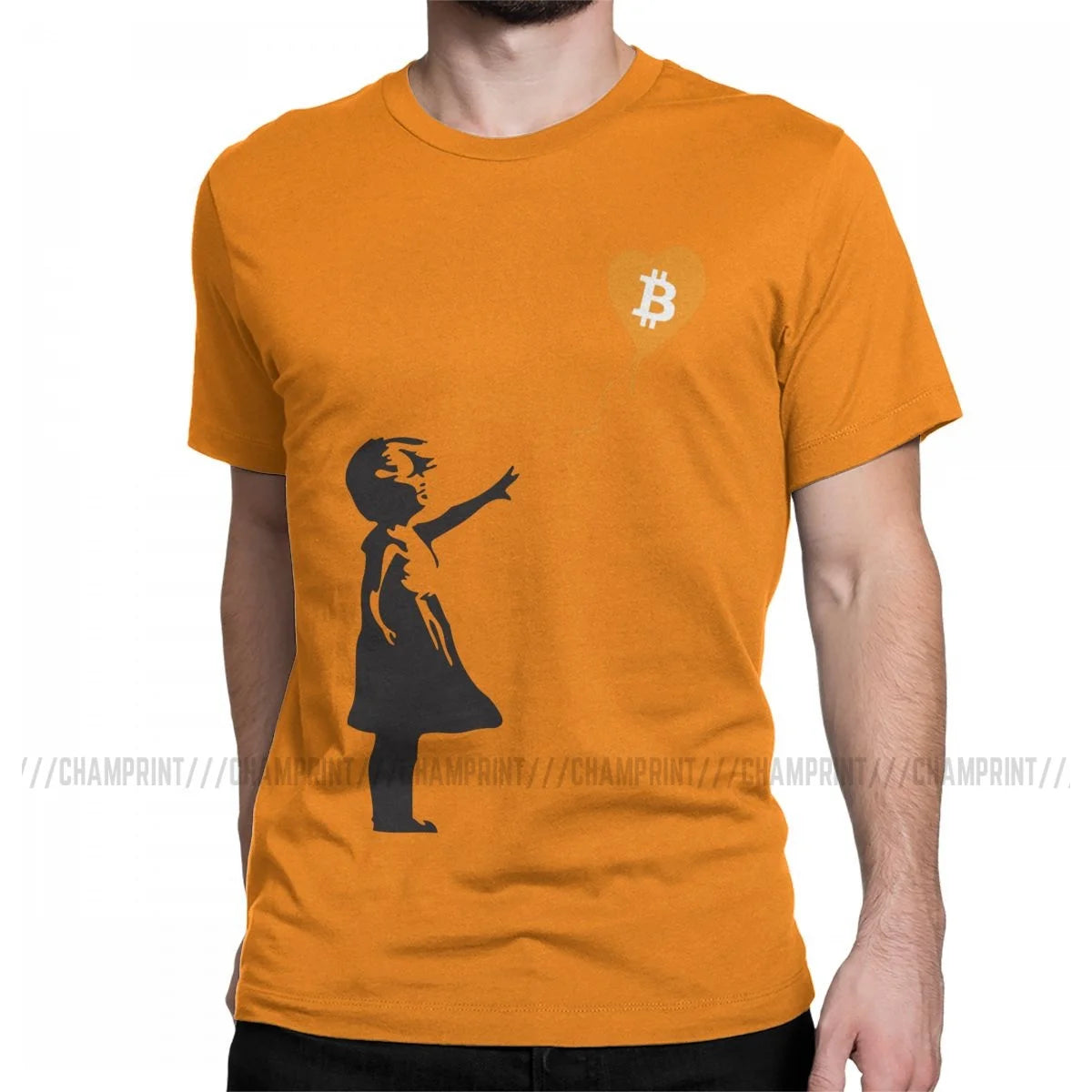 Awesome Bitcoin Balloon Girl Banksy T-Shirt For Men 100% Cotton Crypto BTC Short Sleeve Tee Shirt Graphic Clothes