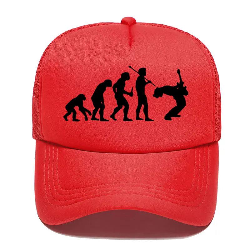 Funny Guitarist Baseball Cap Evolution Of a Music Rock Guitar Musician Band Metal Parent-child Hats Mesh Visor Outdoor Sun Hat - Lizard Vigilante