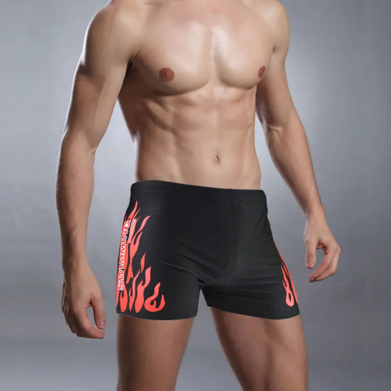 Men's Flame Fire Printed Swim Shorts Summer Racing Swimming Trunks Elastic Beach Briefs Breathable Boxer Board Shorts - Premium underwear from Lizard Vigilante - Just $17.99! Shop now at Lizard Vigilante