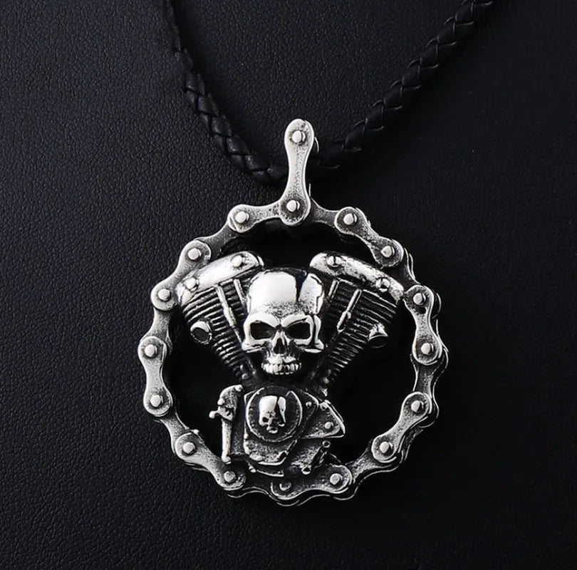 Cool Heavy Bicycle Chain Skull Motorcycles Engine Metal Pendant – Men's Biker Cross Necklace - Premium pendant from Lizard Vigilante - Just $3.99! Shop now at Lizard Vigilante